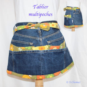 Tablier multipoches upcycling jeans