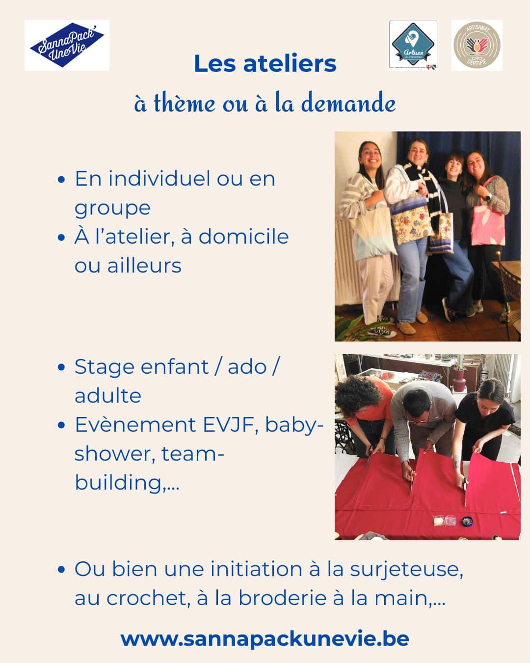 Ateliers sur de mande de SannaPack'UneVie