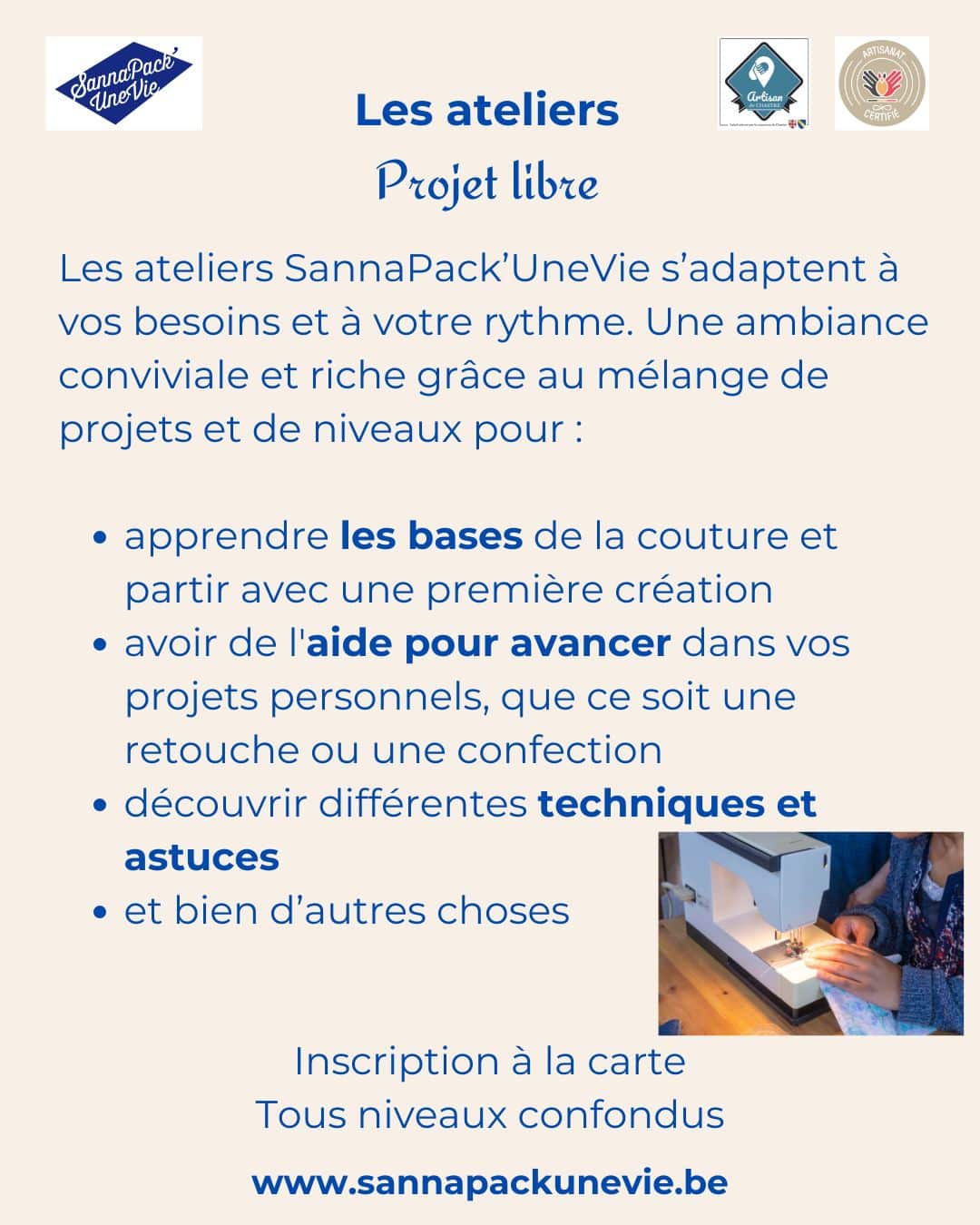 Ateliers couture projet libre de SannaPack'UneVie