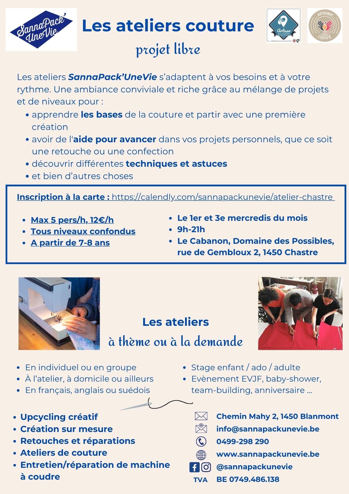 Atelier couture libre à Chastre